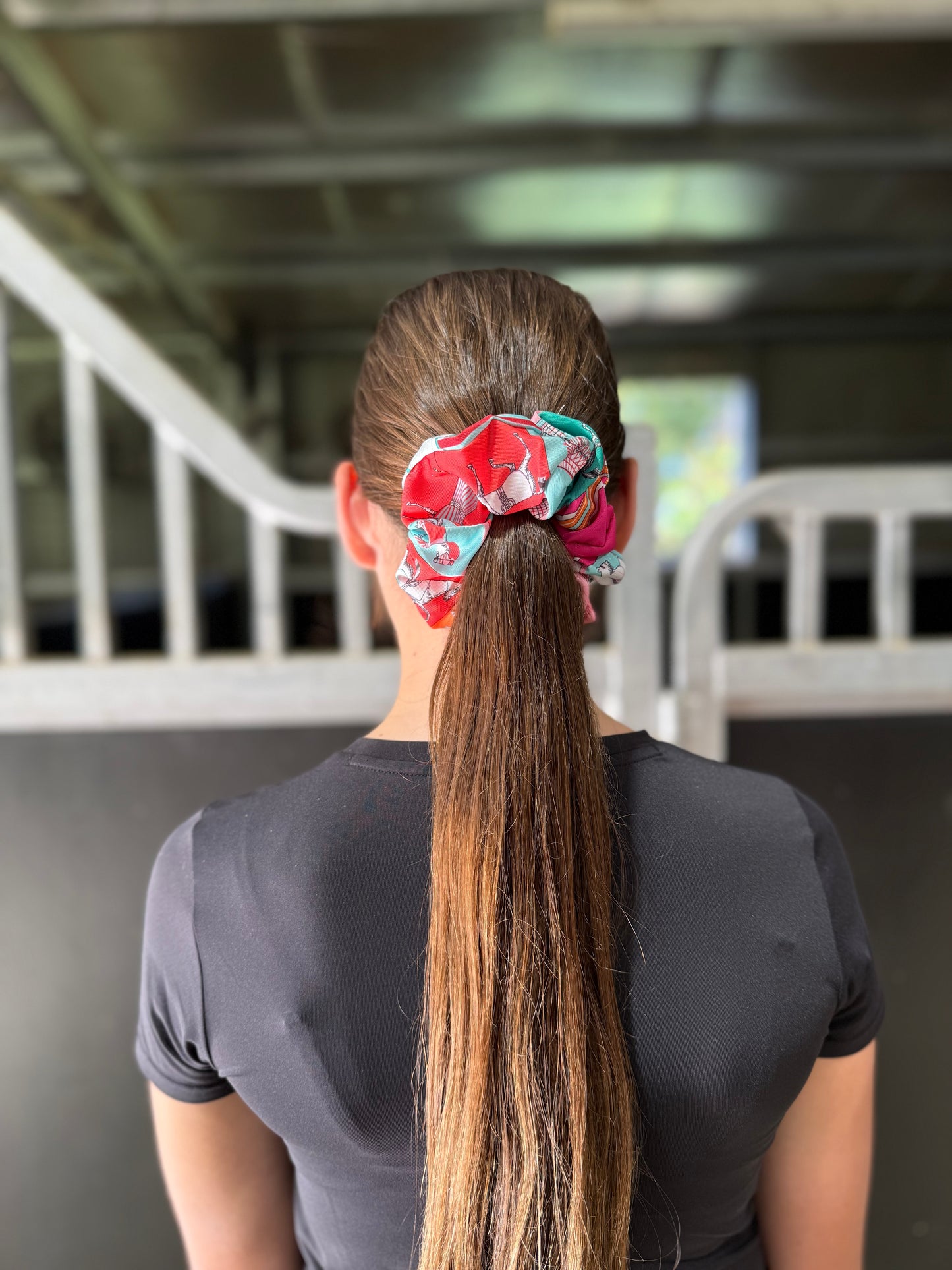 Pink/Orange/Blue Horse Theme Scrunchie