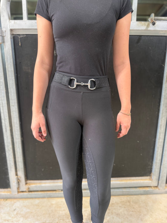 Adults Black Glitter Snaffle Bit Belt