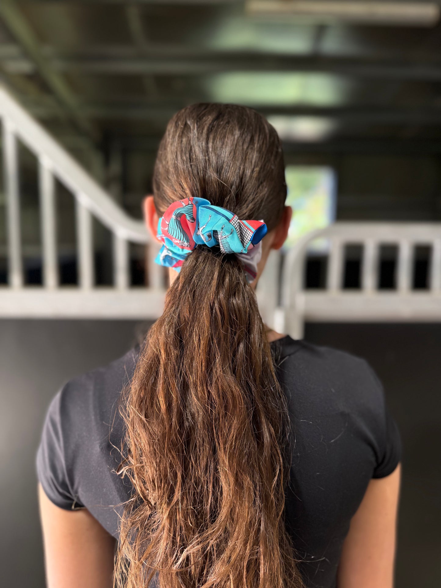 Blue/Pink Horse Theme Scrunchie